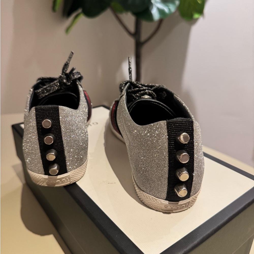 Authentic Gucci 
Stylish Silver Glitter Sneakers - Picture 2 of 5